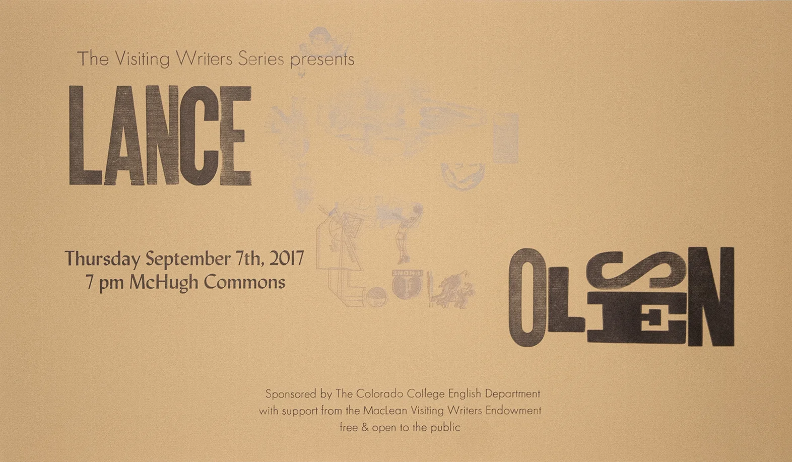 Poster by Amelia Atencio. Metal cuts, metal & wood type.