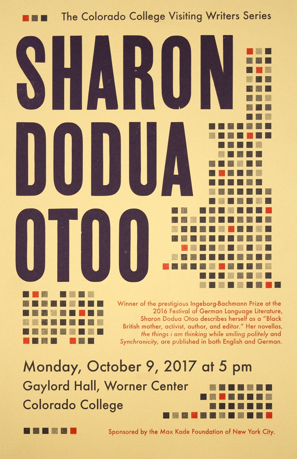 Poster by Aaron Cohick. Risograph and wood type.