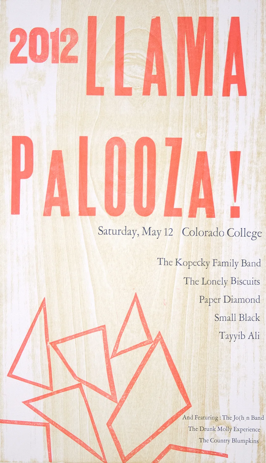 Poster by Leeds-Mallinckrodt-Reese. Collagraph, linoleum, and metal & wood type.