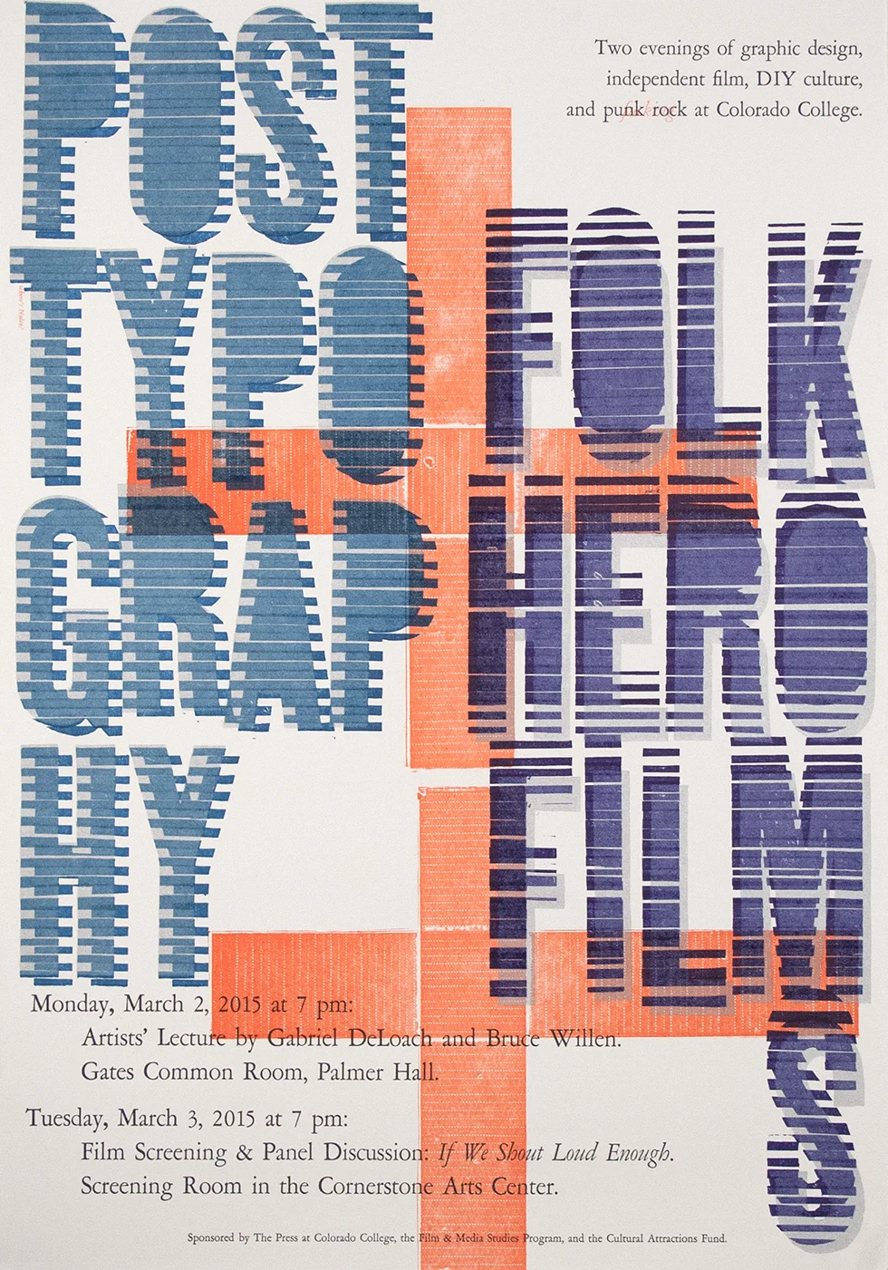 Poster by Aaron Cohick. Collagraph and metal type.