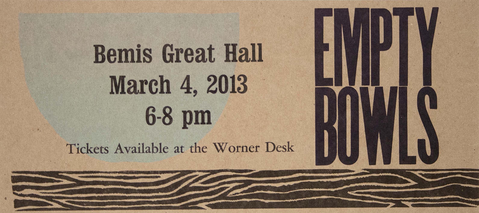 Poster by Allie Romo. Linoleum block, metal & wood type.