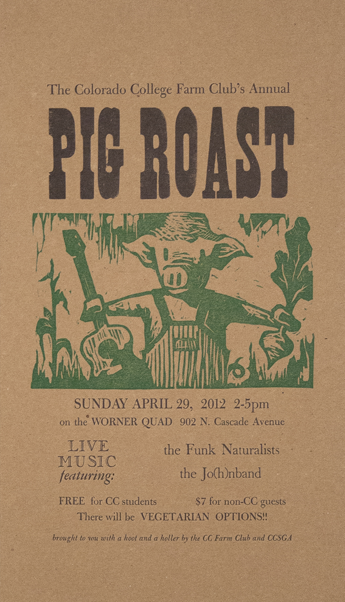 Poster by John Christie. Linoleum block and metal type.