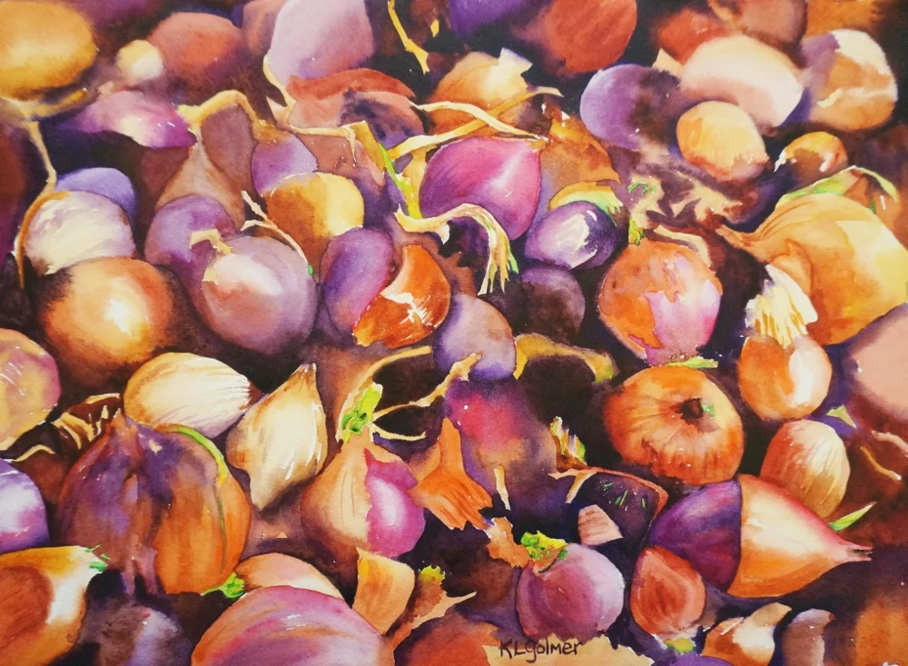 Dance of the Allium Framed watercolor 16 x 20", $400 Prints available