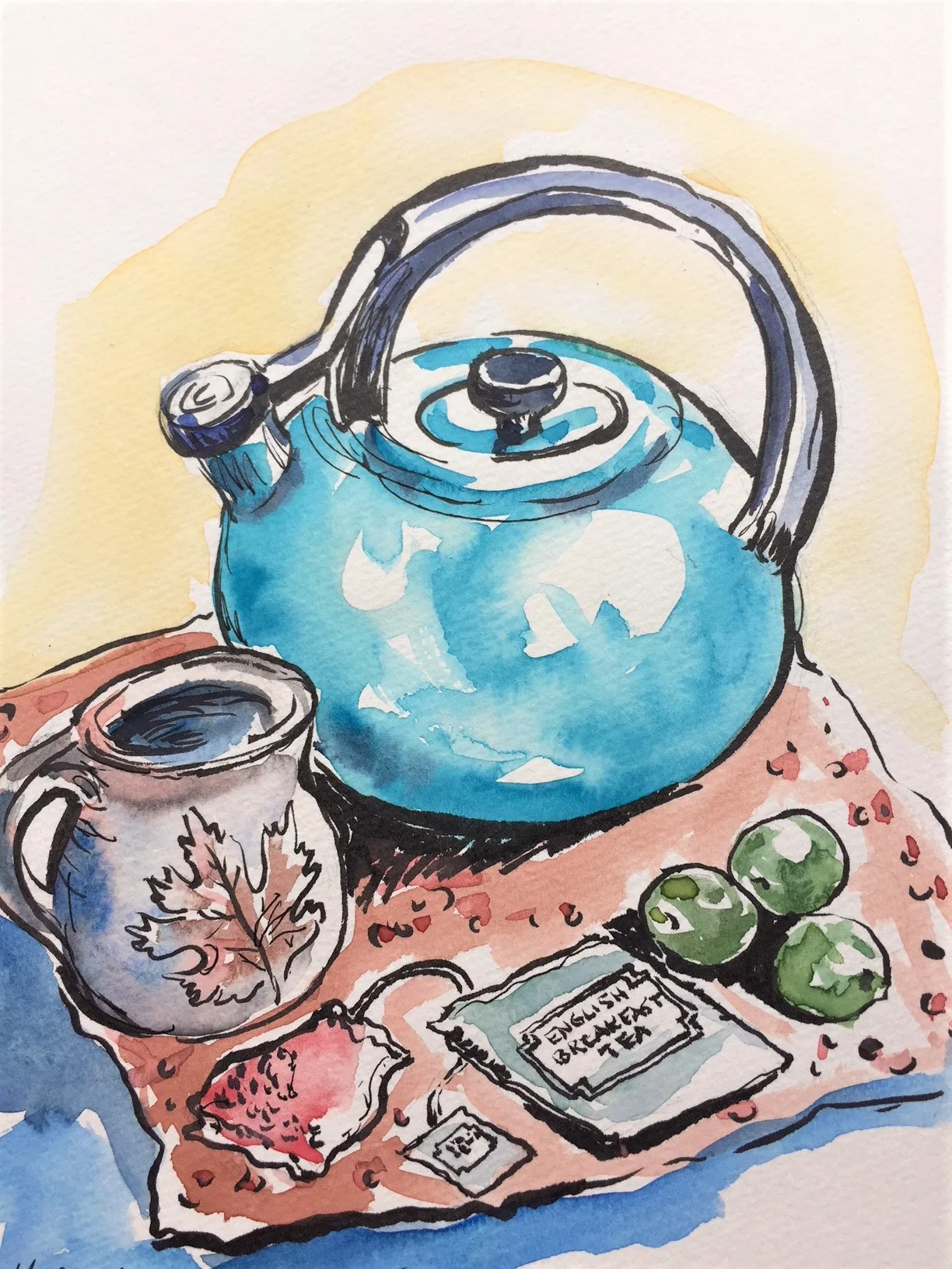 Teapot Watercolor sketch Prints available
