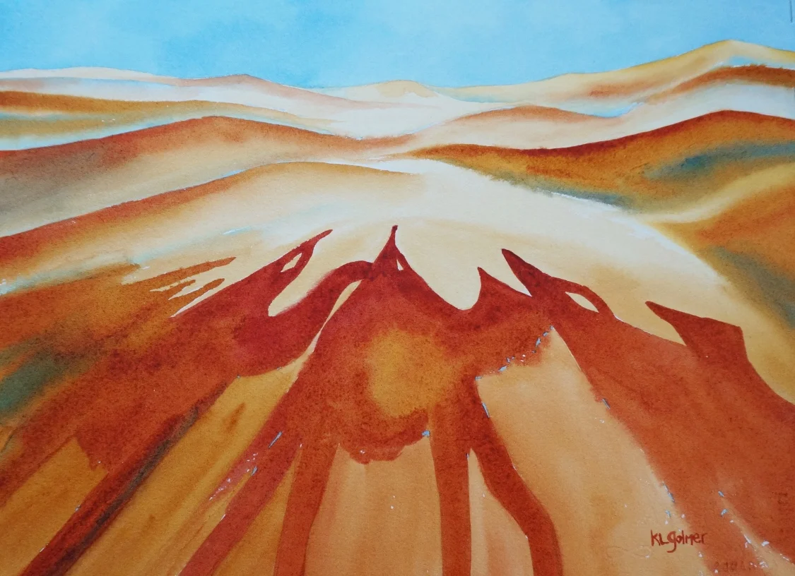 Camels Framed watercolor 16 x 20", $400 Prints available