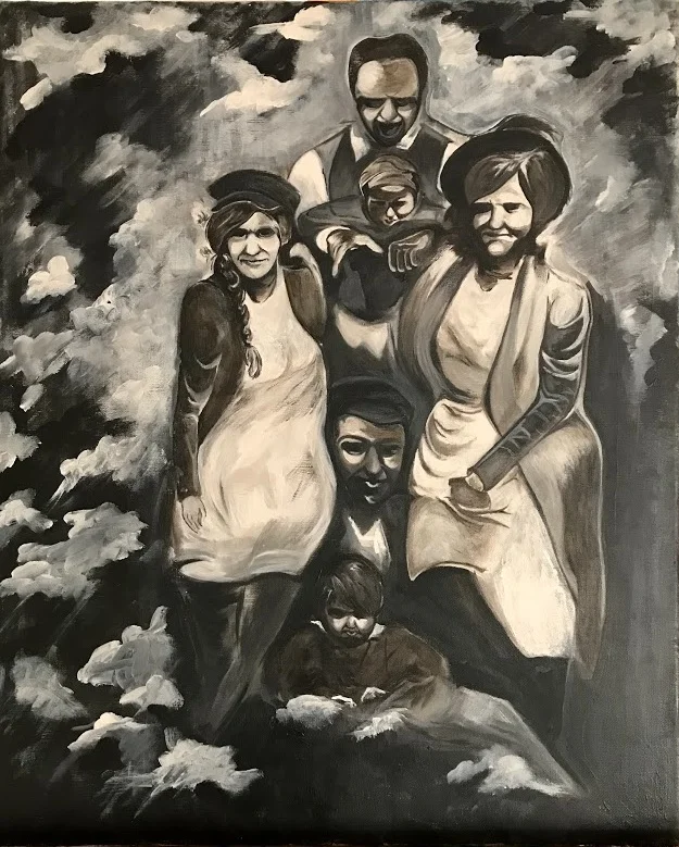Familj från annan tid Akryl, duk 50x62 cm - Såld