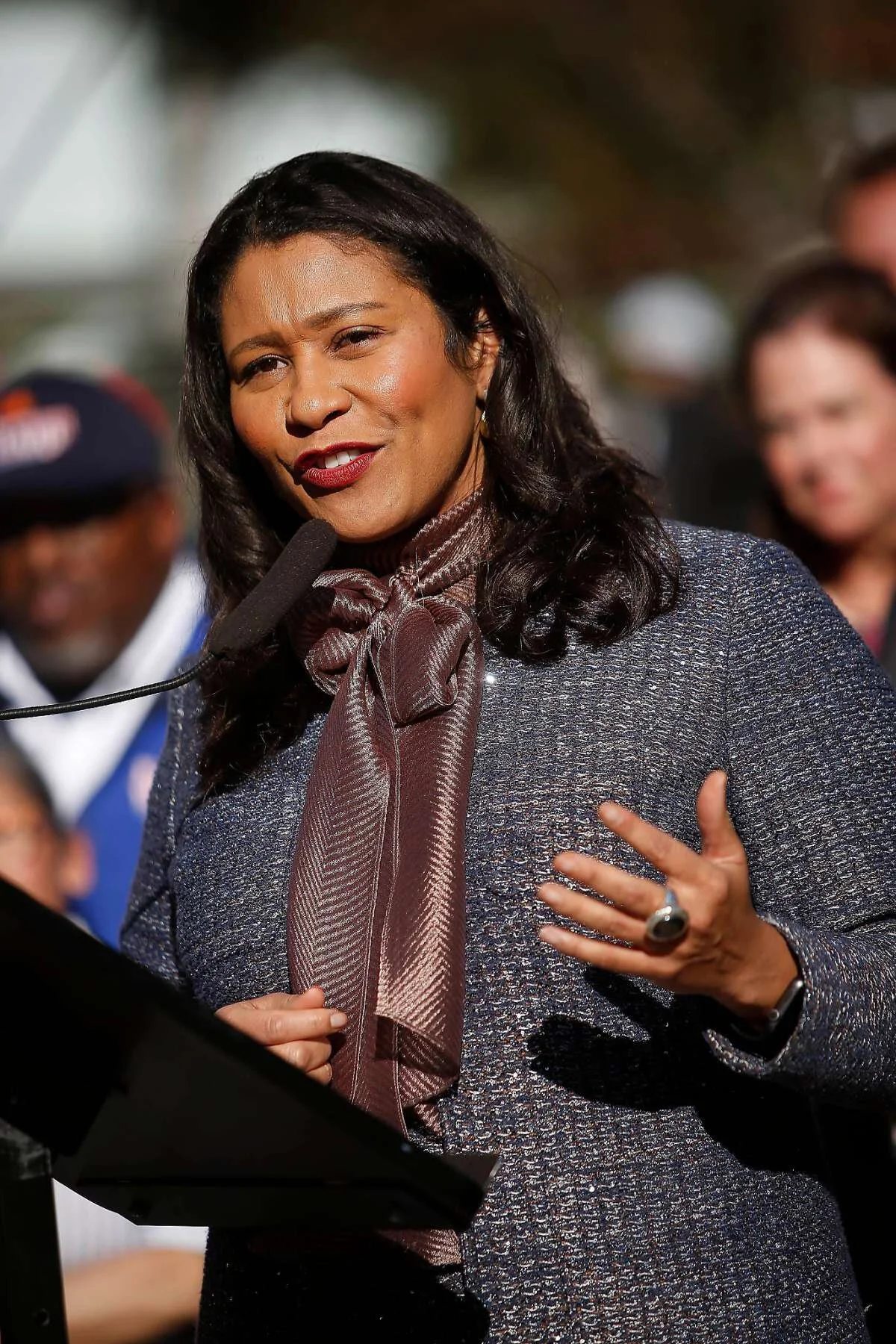 Mayor London Breed speaks at a press conference at Union Square on Monday, December 16, 2019 in San Francisco, Calif.Lea Suzuki / The Chronicle 2019