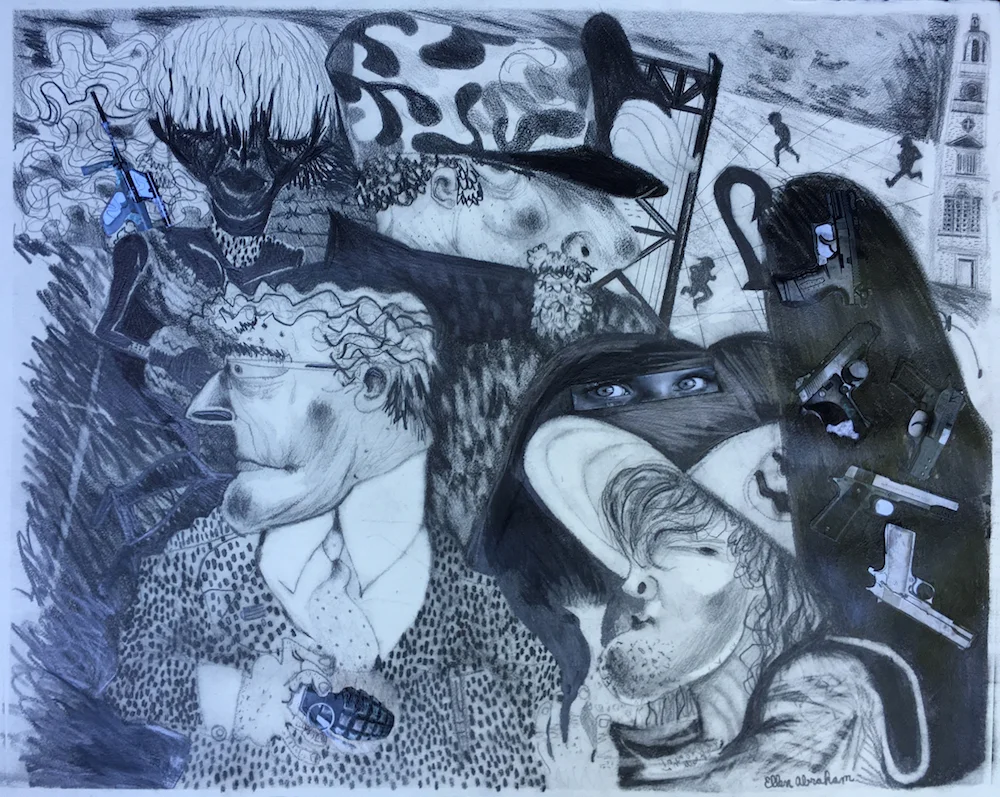 Left to Their Own Devices (Two), Graphite and collage on paper