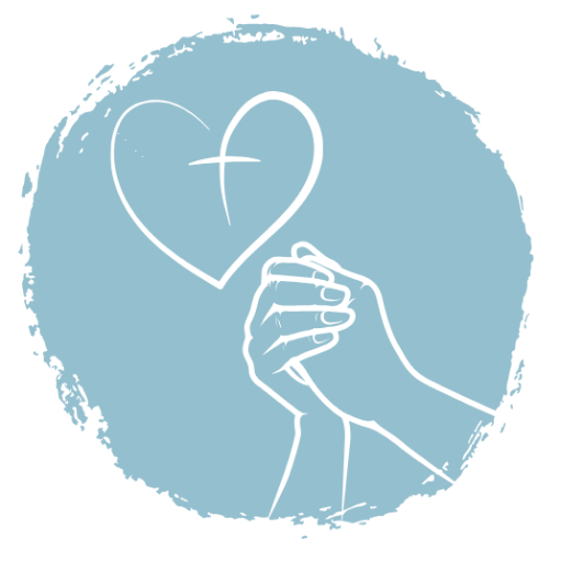 image of praying hands with cross inside a heart and