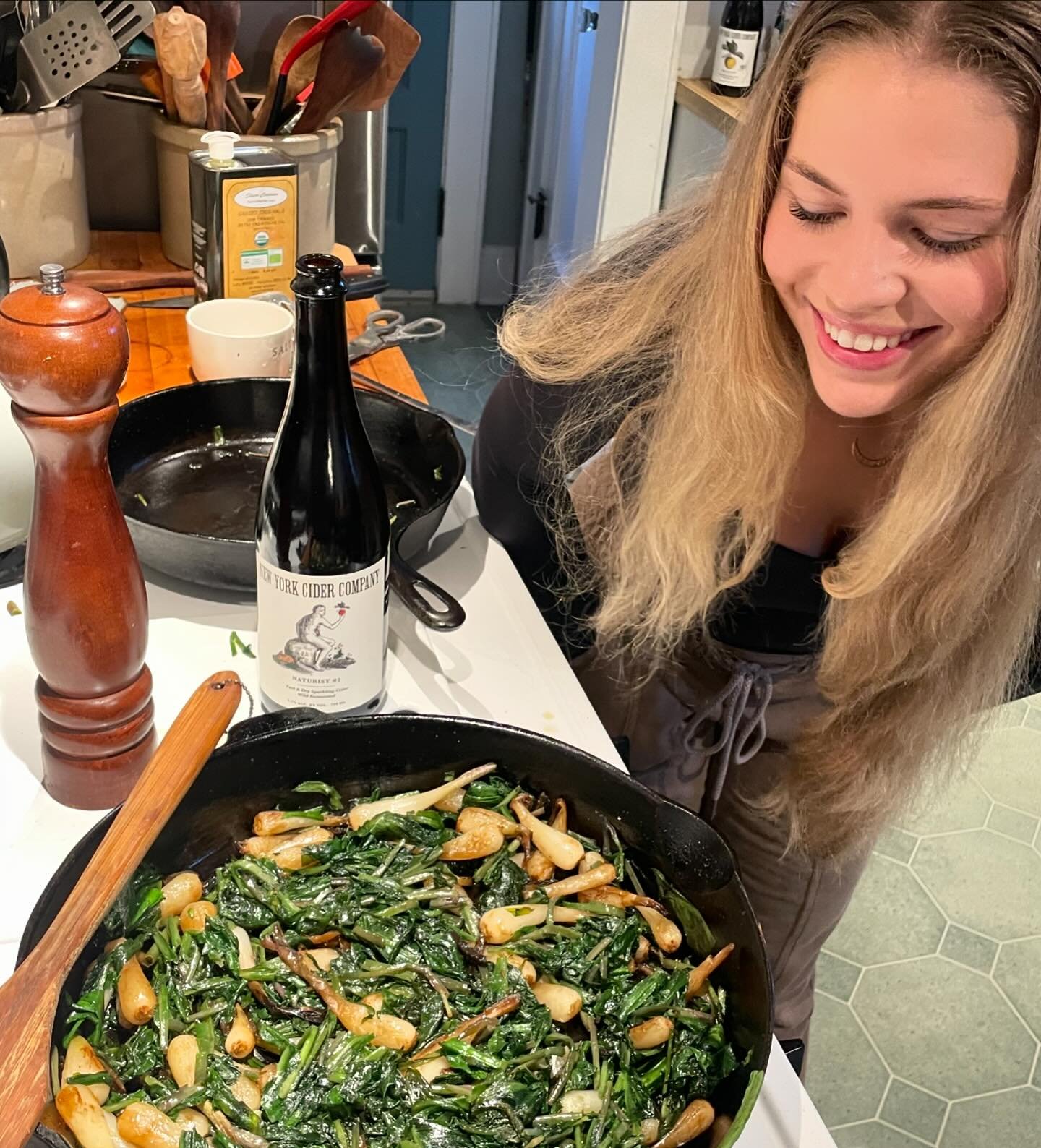My wonderful 21-year-old daughter, Clara, just arrived home from college &mdash; in time to enjoy the end of ramp season! And a legal glass of cider with her Mom and me. So proud of her.

If you are wondering how I cooked the ramps: My favorite way i