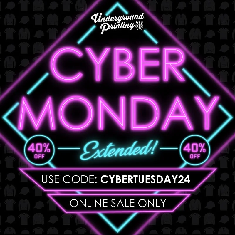  Hero Image for the 2024 Cyber Monday Sale at Underground Printing.  Imaged used with permission from Underground Printing.  