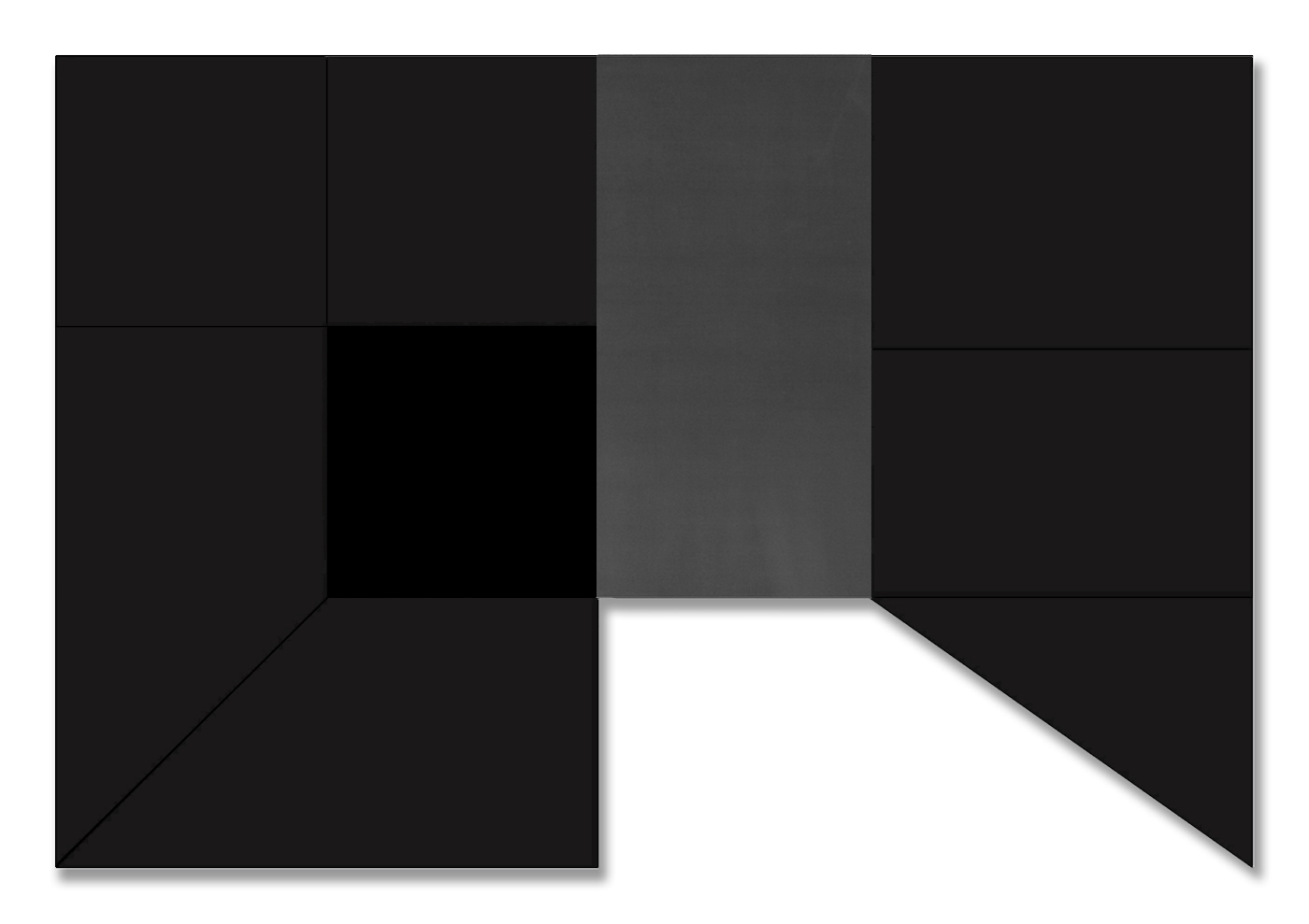  Black Room I, 2016  NANO, Digital Print on Diasec and Lead on Aluminum  139” x 94”    Cuarto Negro l, 2016  Nano, Impresión Digital Montada en Acrílico por Emulsión (Diasec) y Plomo  352 cm x 240 cm 