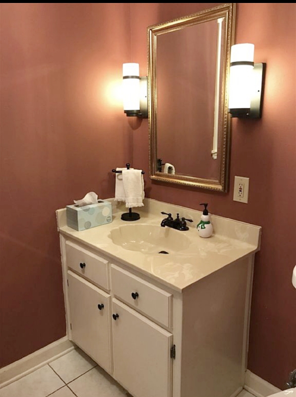 BEFORE we began renovations. There is a new toilet, but who cares to see that???