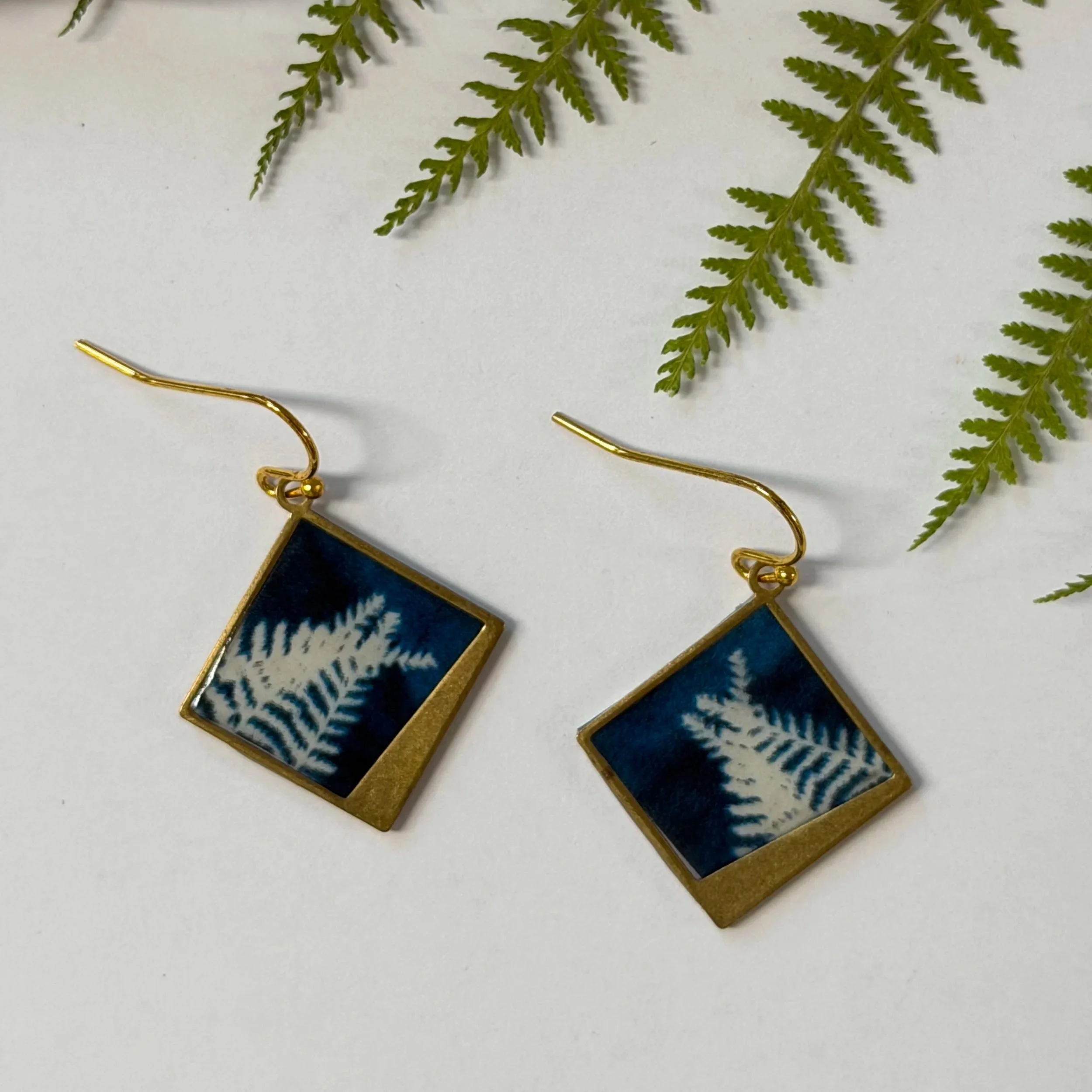 Fern Cyanotype Square Earrings