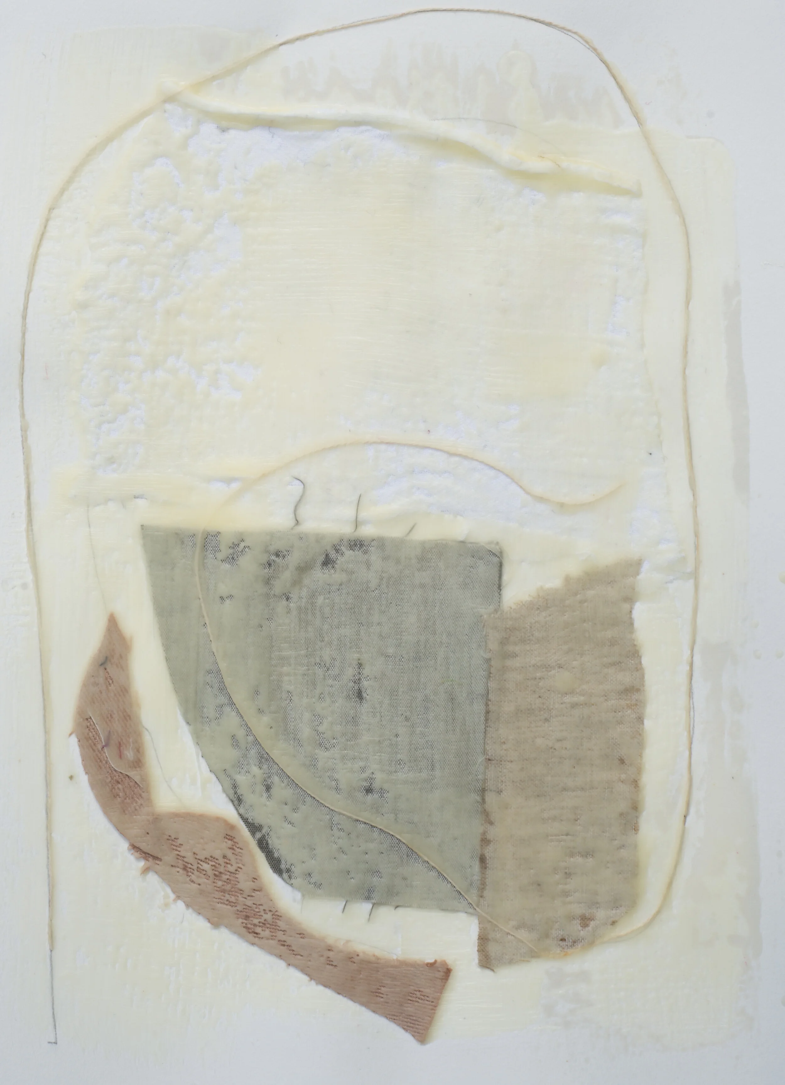 Remnant Study #8 9”x12” Encaustic & Fabric on Paper, 2019
