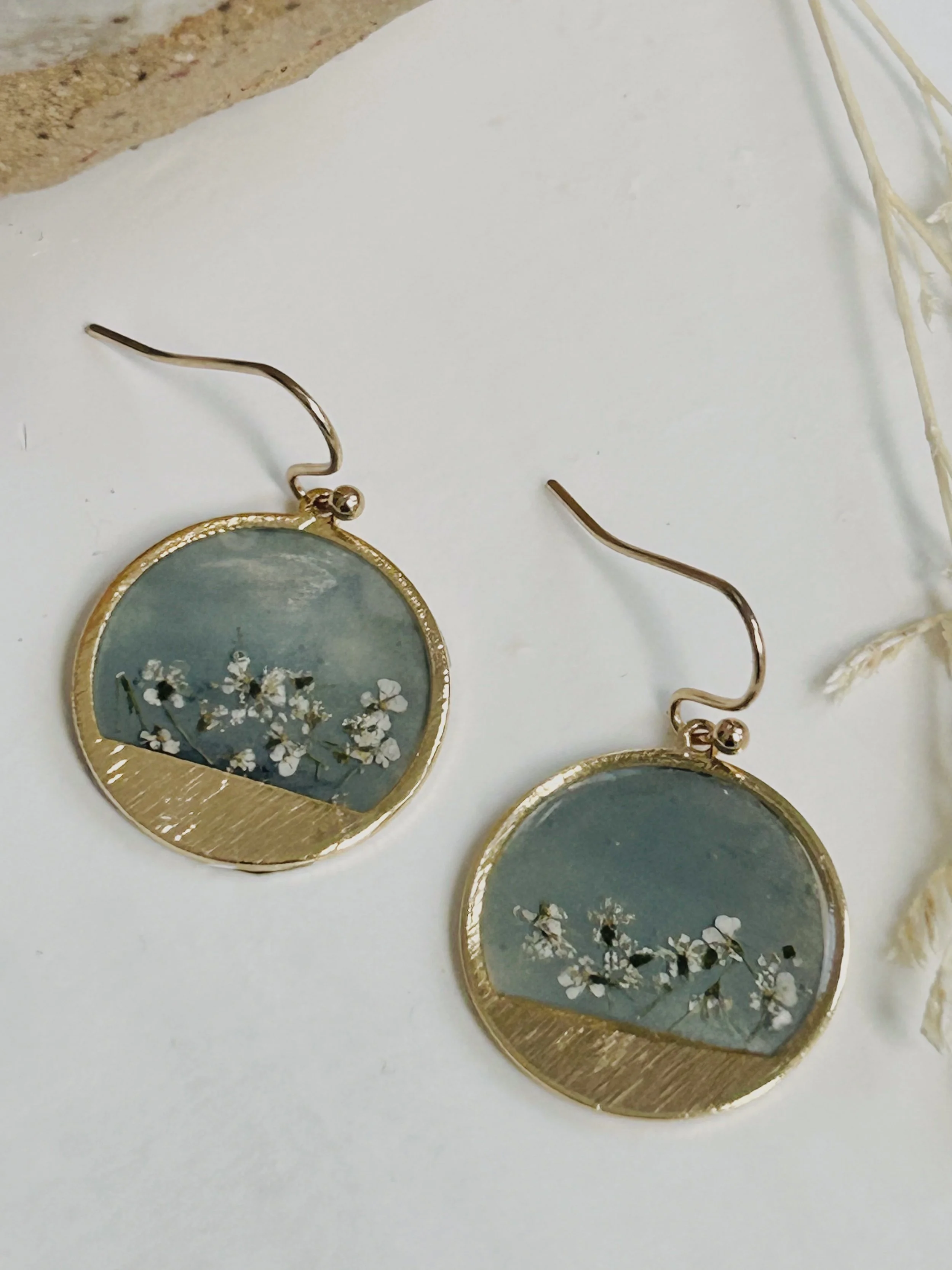 Encaustic Monotype Earrings with Queen Anne's Lace