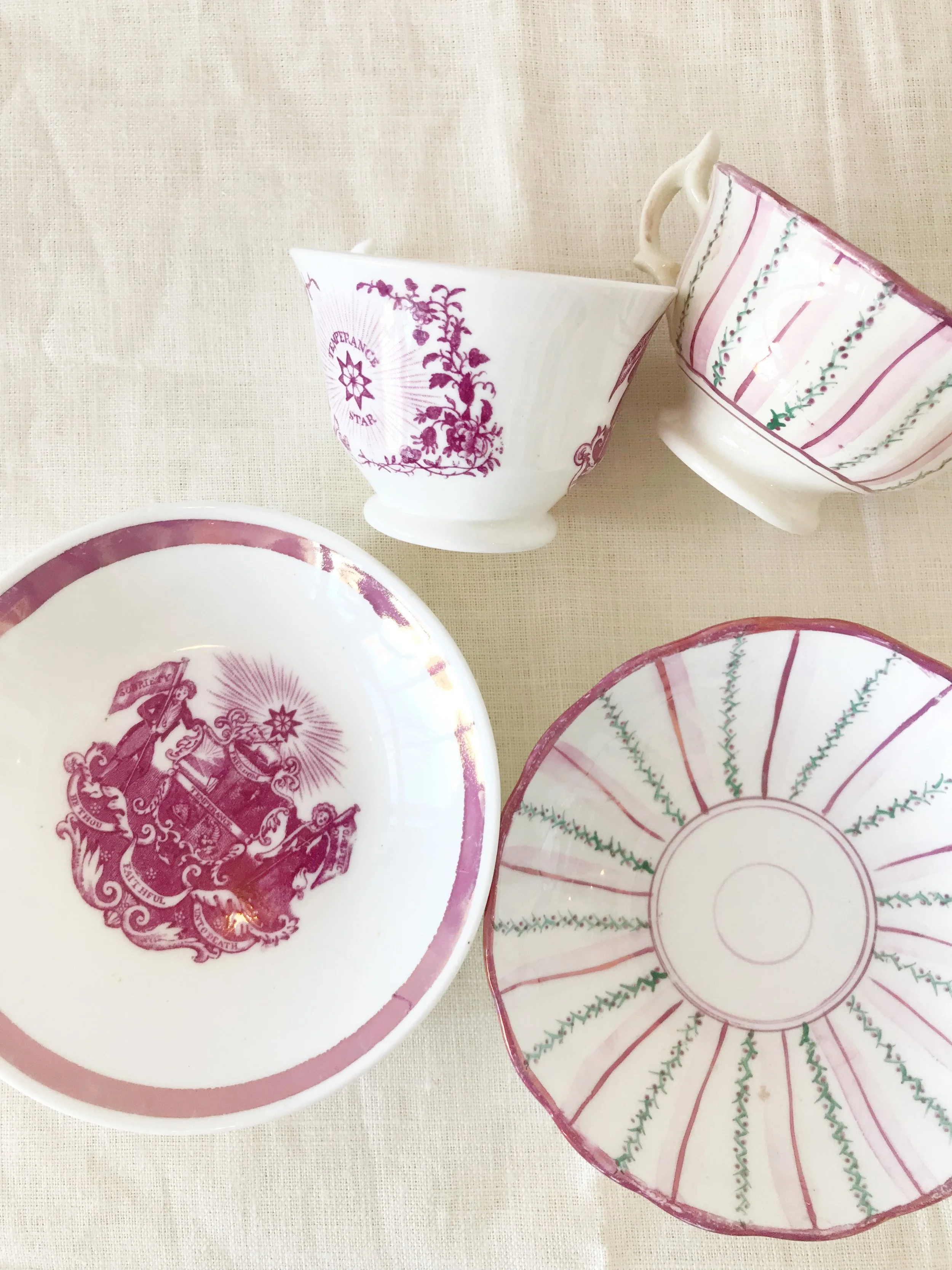 Pink Antique Lustreware teacup and saucer