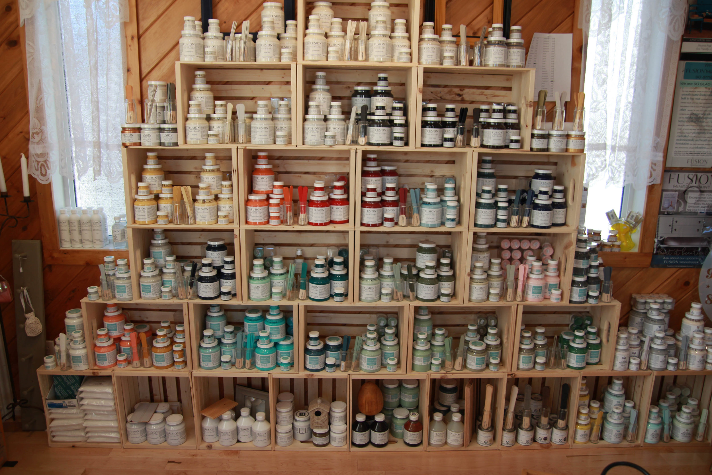 The Wall of Fusion Mineral Paints at House of Hope Vanderhoof