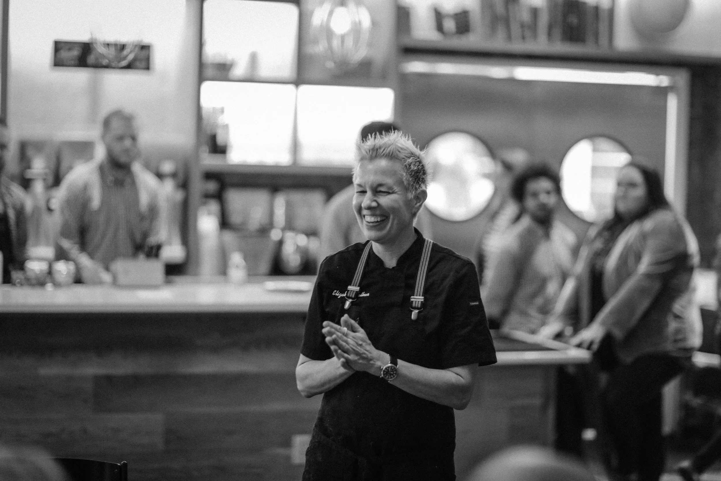 Chef Elizabeth Falkner addressing guests.