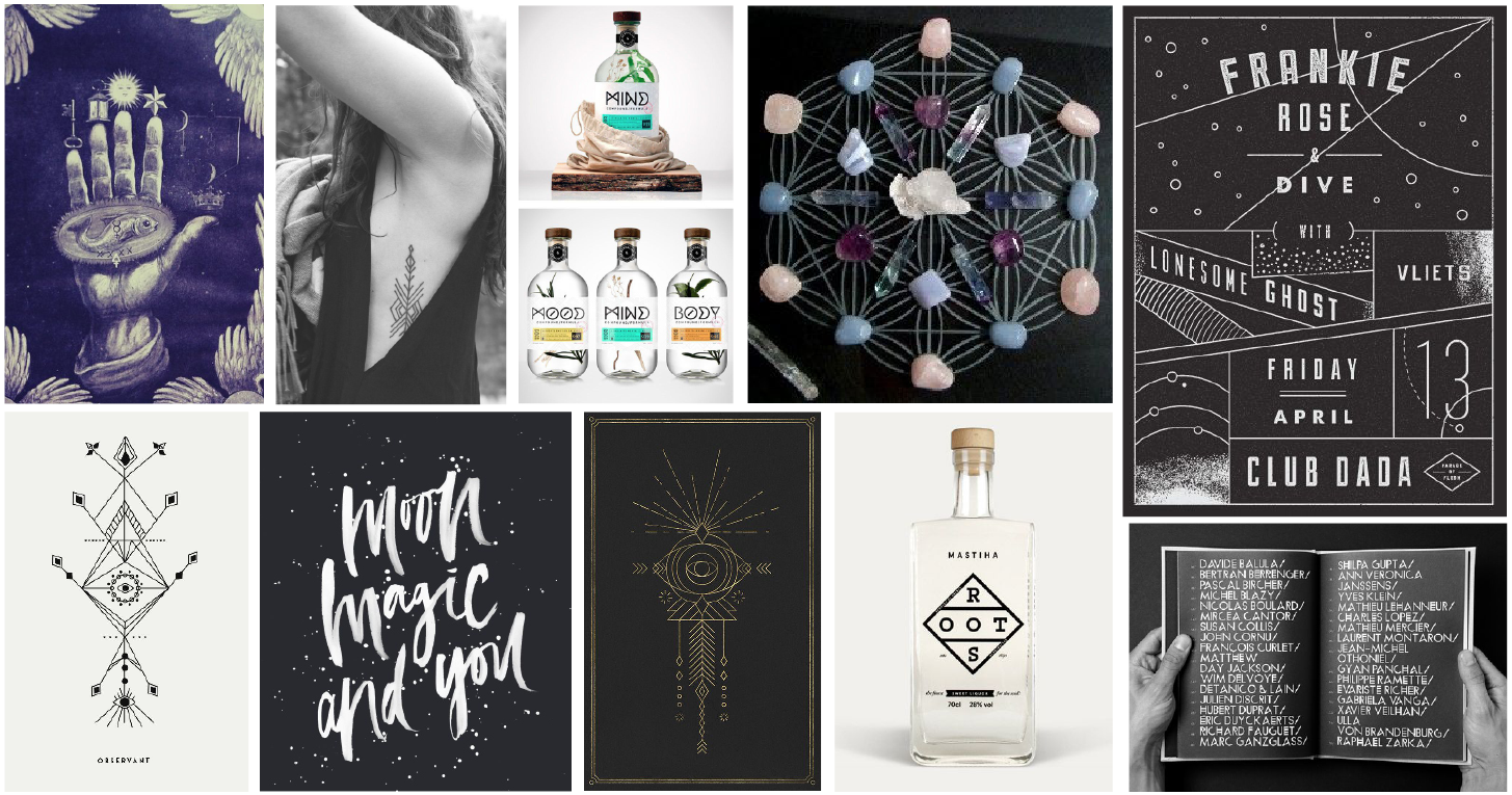 The chosen moodboard sets the tone for a mystical direction.