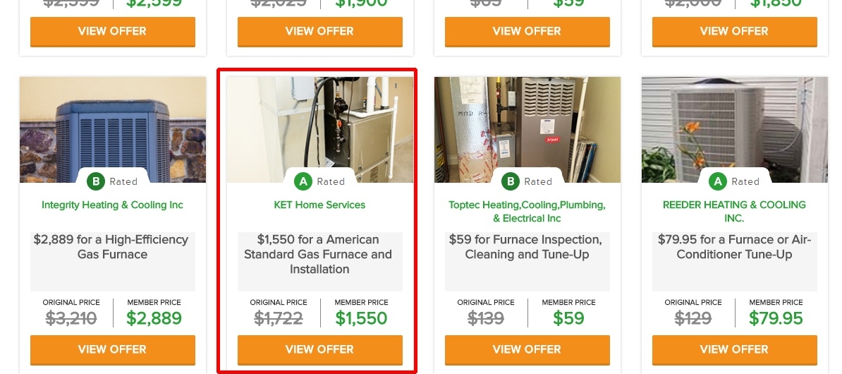 Got a furnace installed from an A-rated provider on Angie's List for less than half a normal quote.