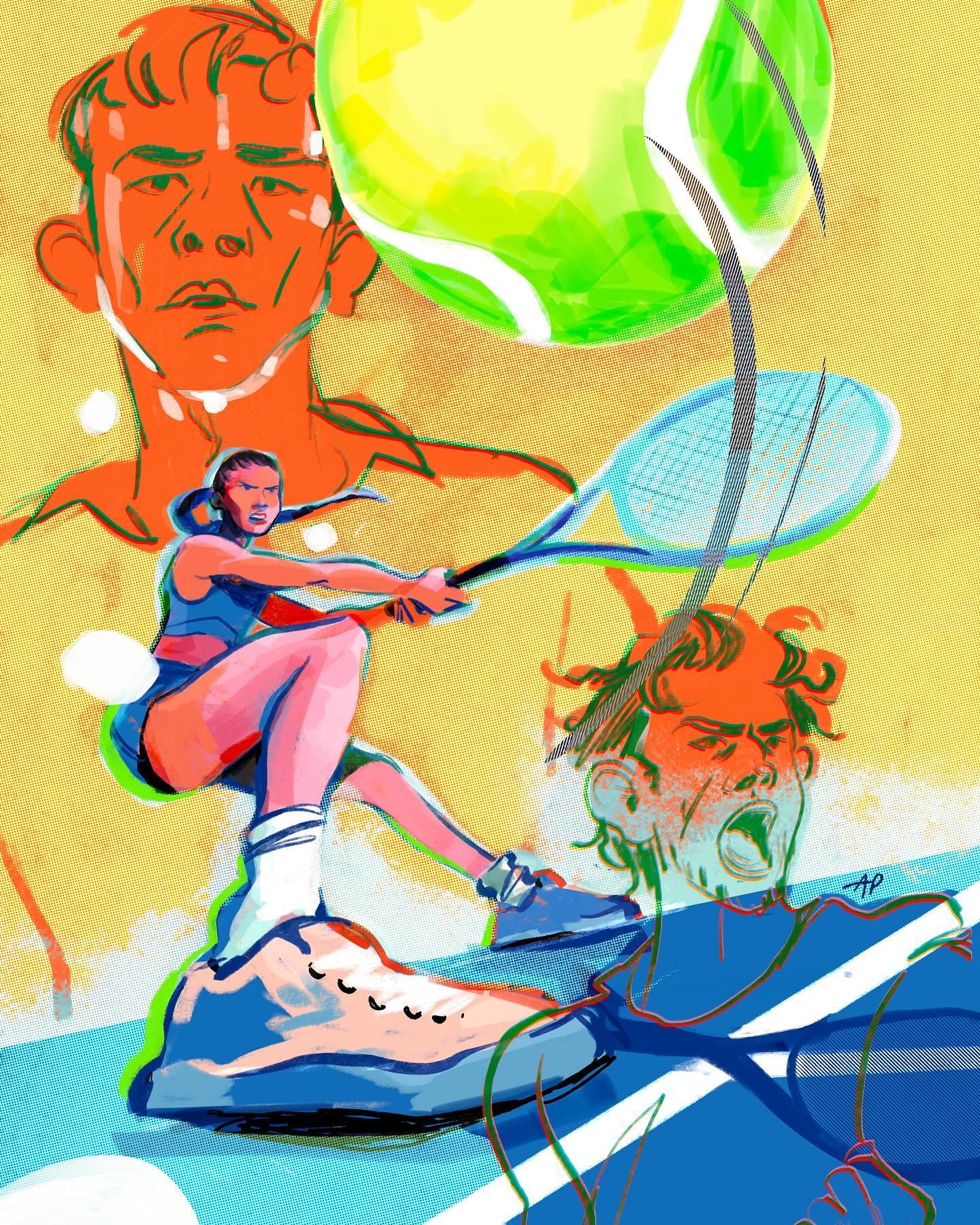 This movie!! Was!! Amazing!!!!! So tense, so visually cool🚨💦🎾 I loved this complicated trio&hellip;

Had fun playing with a new brush pack on this. Swipe for some details! 👉

#challengers #zendaya #mikefaist #joshoconnor #lucaguadagnino #illustra