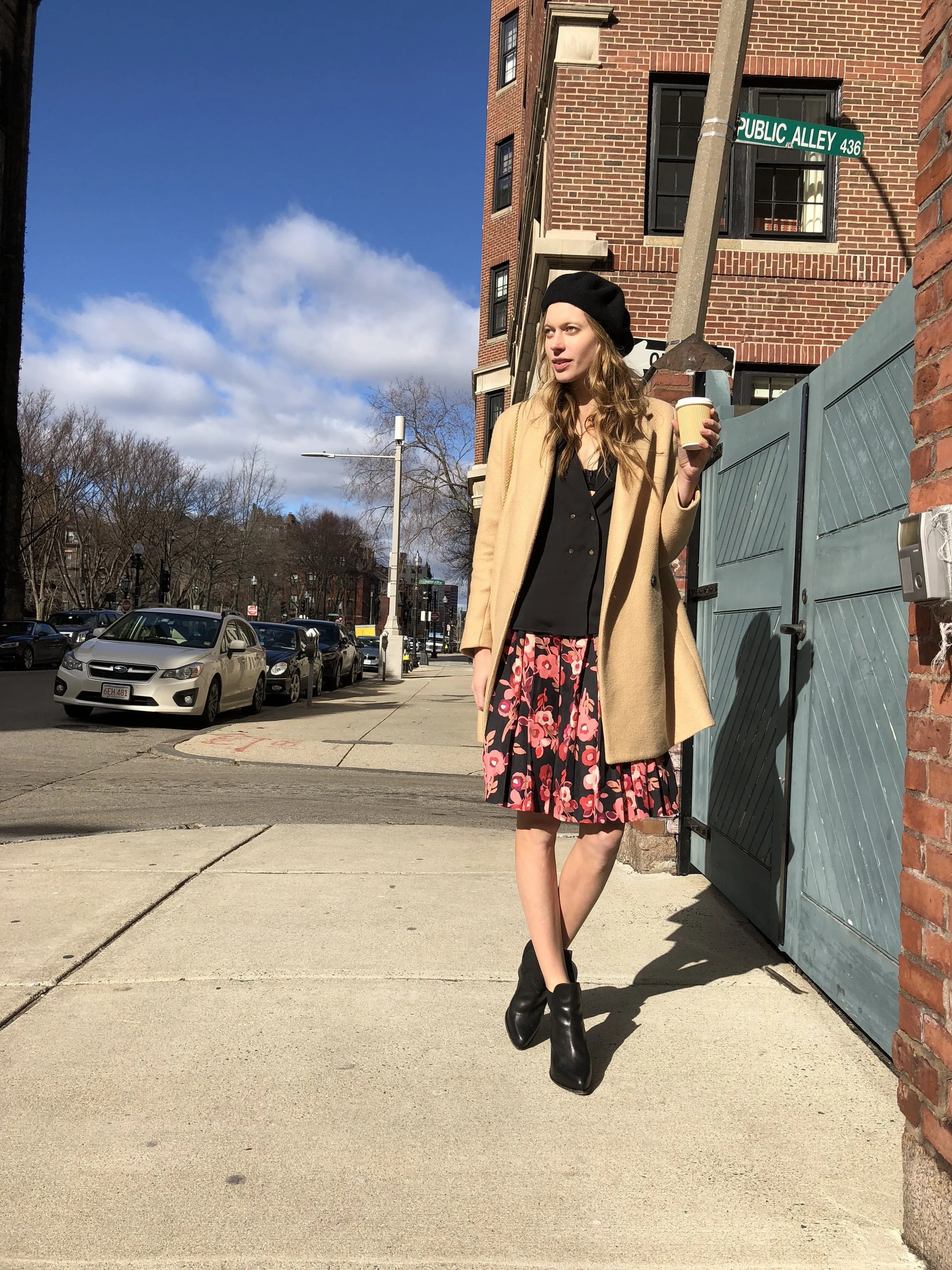 Ah the beret! Originally, I bought one from free people for like $75 dollars, but then I realized Nordstrom rack can probably hook a sister up with something a little less pricey. Especially when hats and gloves seem to get left behind a lot in this family. they don't have the exact one but look around you will find Heres a similar beret Skirt: Kate Spade from Nordstrom. I'm pretty tall. Personally I think this length skirt looks better on someone in the 5'6" range. But it's cute and flirty so I got it anyways. They don't have the same pattern floral but here's another optio n