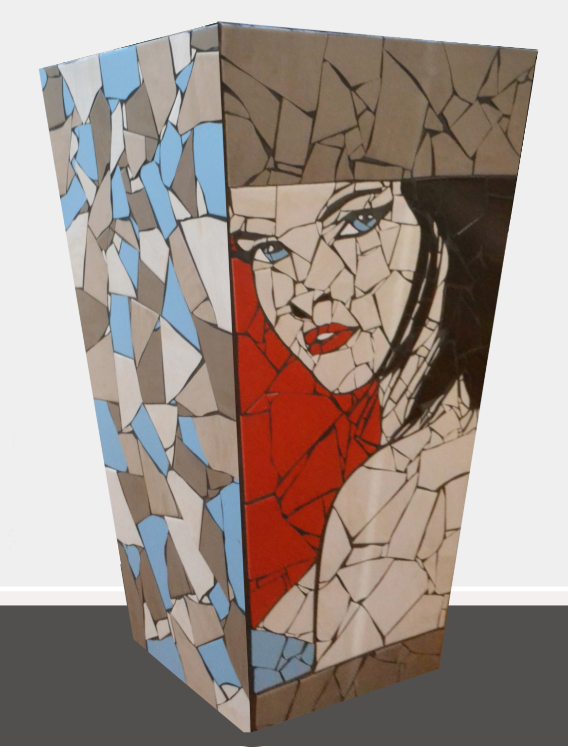 Megan Danielle Fernandez, pop art mosaic planter, indoor/outdoor (drainage hole at bottom), 815mm x 470mm. Megan is based off the classical 'sassy Irish woman'. $3,650.00