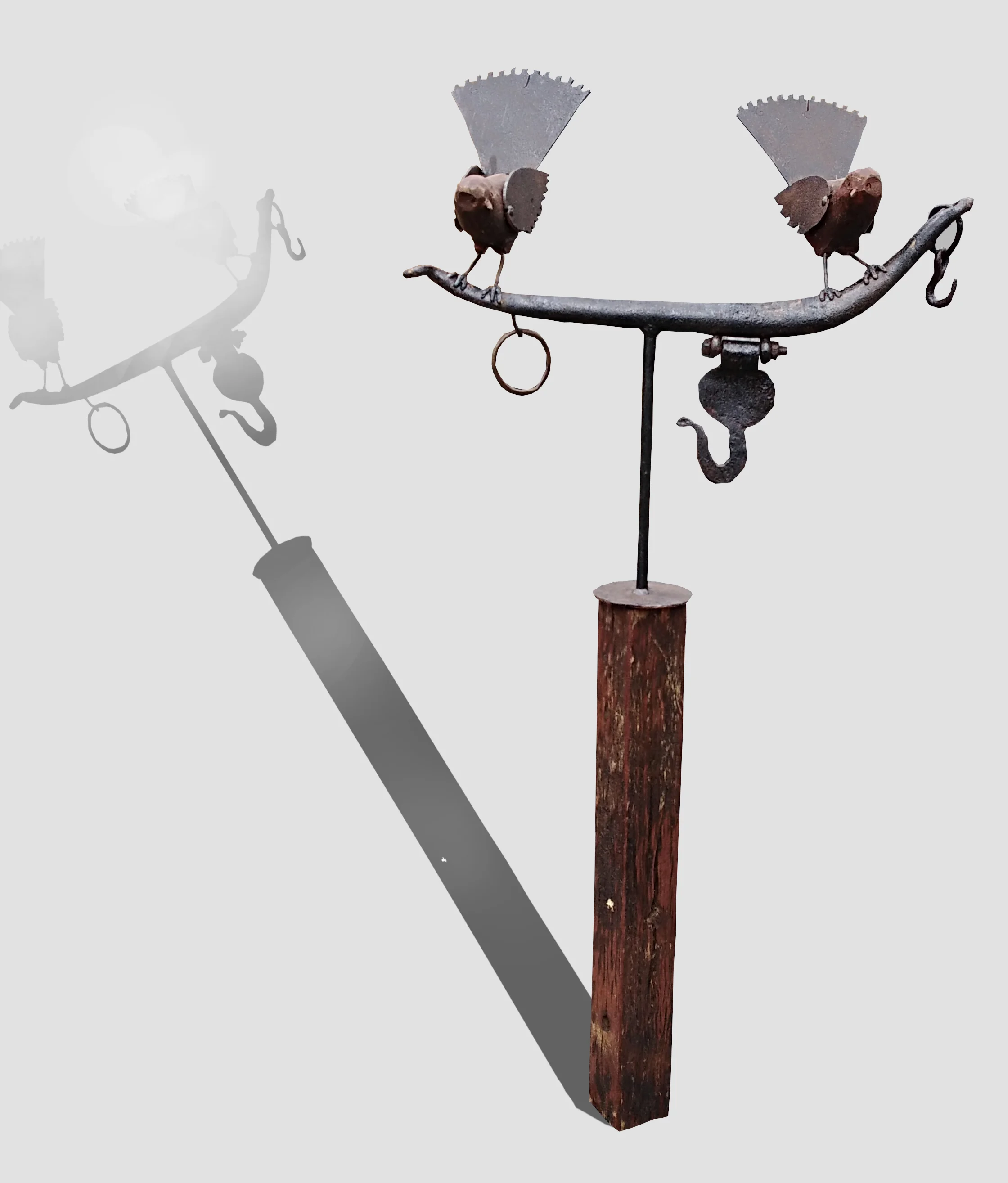 Double Fantail on Ham Mark Dimock, steel & wood outdoor sculpture, plinth inc. $650.00