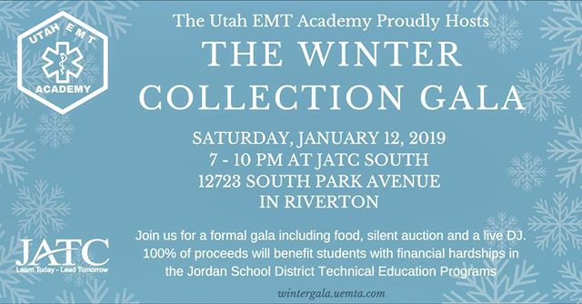 Join us for The Winter Collection Gala. All proceeds will benefit students with financial hardships in the Jordan School District Technical Education Programs. We want to thank our wonderful sponsors: @elizabethscateringut @jordan_education_foundatio