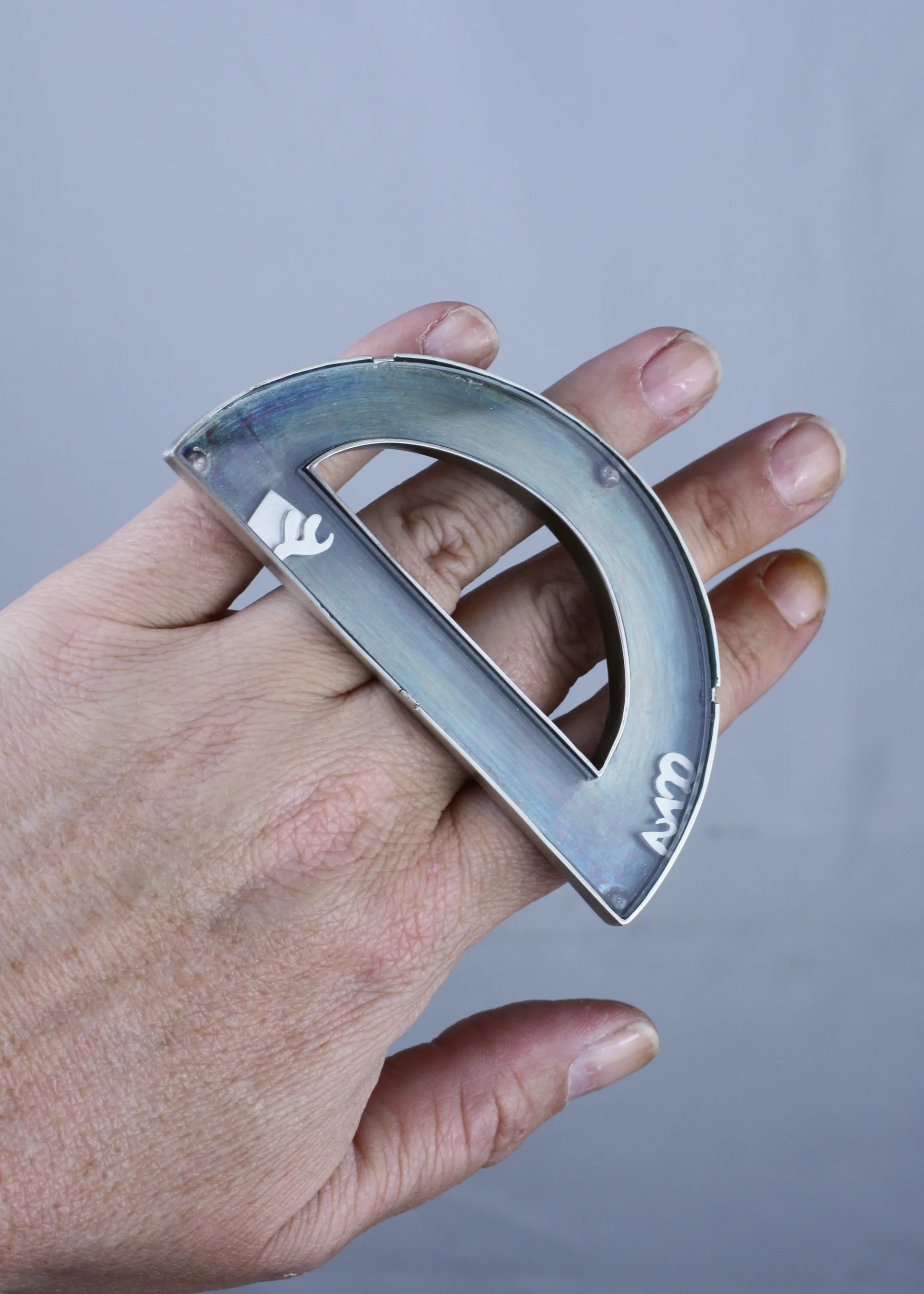 Escape, 2019. Ring - sterling silver and acrylic. 3 IN x 1.75 IN x 0.50 IN