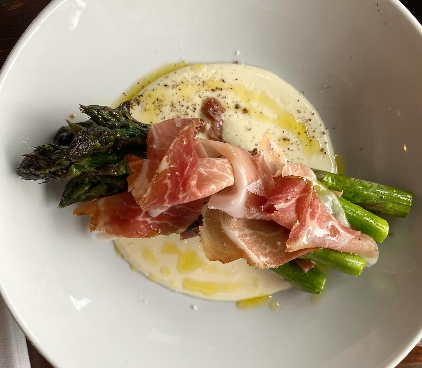 We have a special antipasti for you tonight on Main Street - Local asparagus, scamorza fonduta and speck. Enjoy!