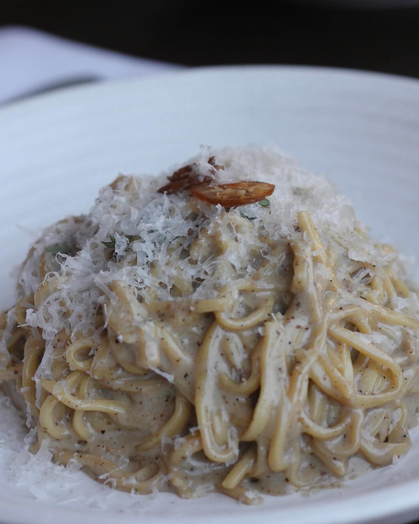 A new bombshell has entered the villa! She&rsquo;s saucy, she&rsquo;s funky. Delicate tagliarini, porcini mushroom, chestnut cream sauce and thyme. We love her!
