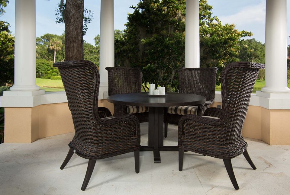 Bellevue host chairs in Chestnut with a Portofino dining table.jpg