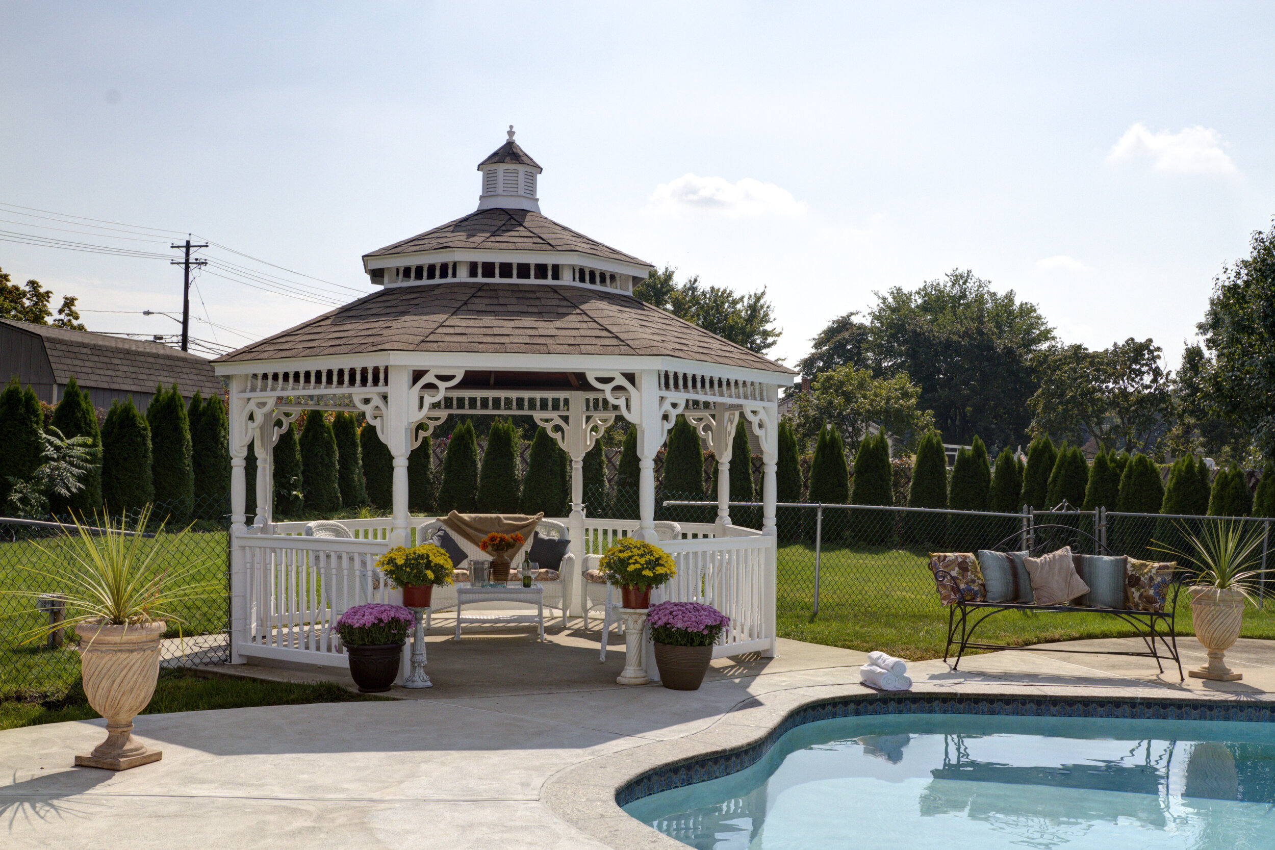 14 Oct - Colonial Style - White Vinyl Gazebo -Pagoda Roof - Cupola - Victorian Braces - Turned Posts (2).JPG