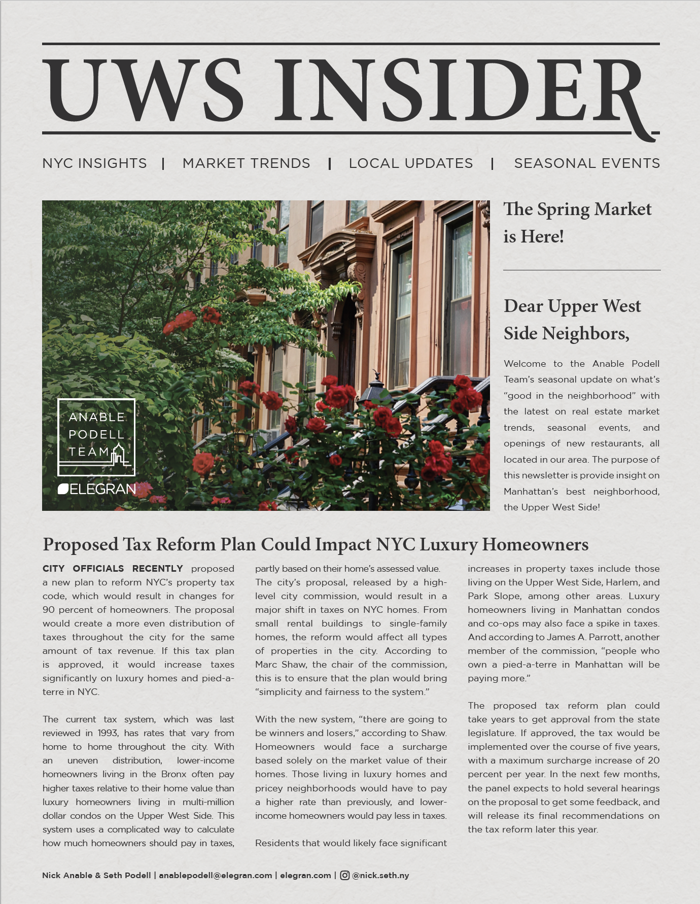 Logo usage example – anable podell team – custom print newsletter mailed to clients