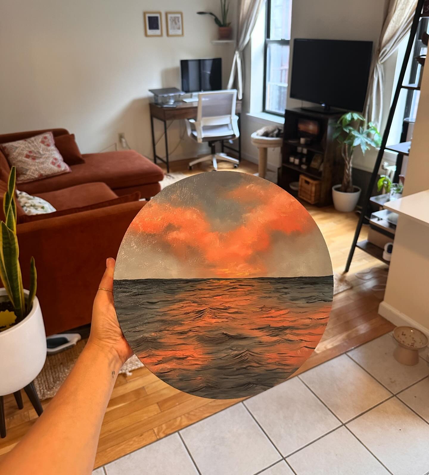 I HAVE MY OWN APARTMENT!!! So much room for activities 🤪 

I haven&rsquo;t painted in probably 2 years but now I finally have space in my very own 1-bed&hellip;how could I not take advantage?! 

This piece is for sale (once it dries😅)! DM if you wa