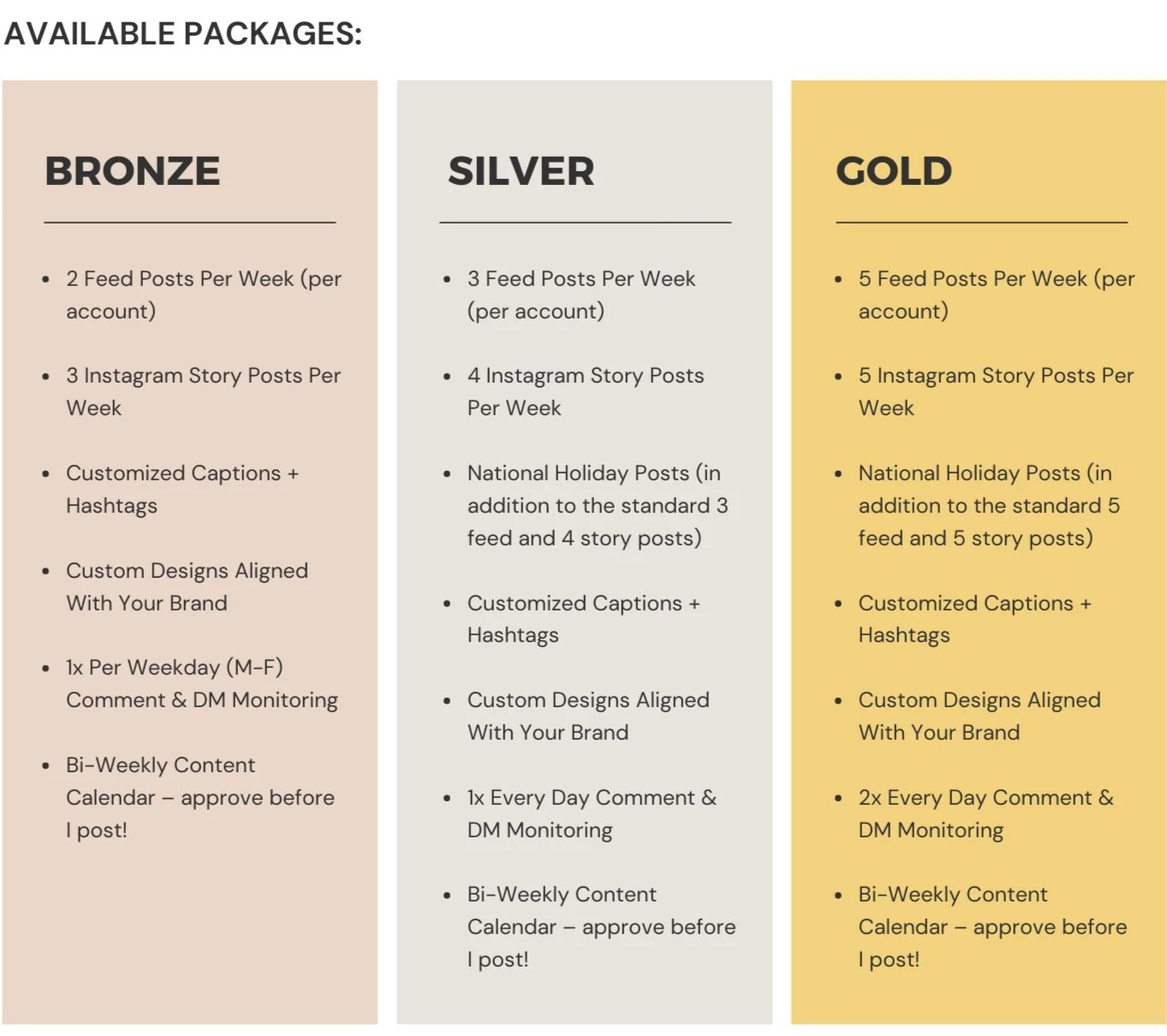 SOCIAL MEDIA PACKAGES. — ALLIE STANGO.