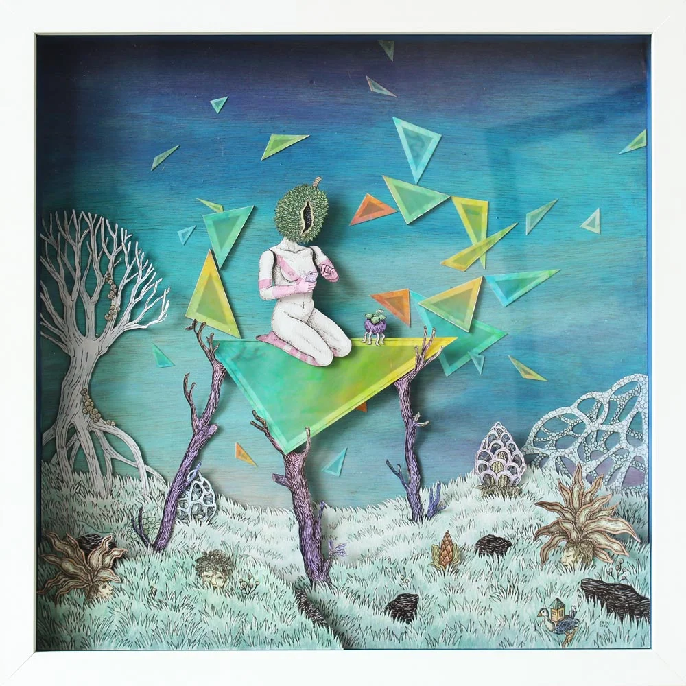 The Realization , drawing and watercolour on layered hand cut acid-free paper & acrylic on wood, 40x40cm, 2016