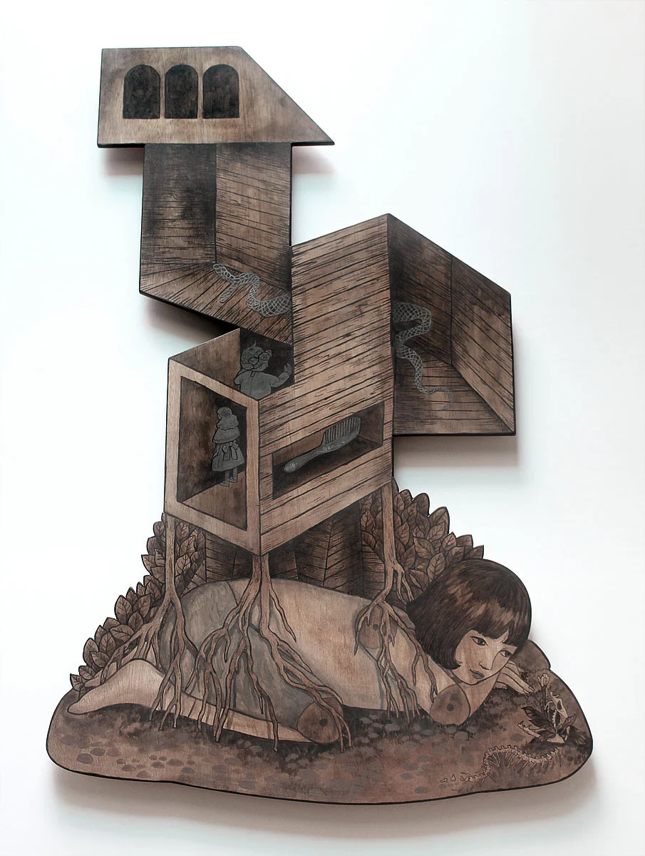 Echoes of the Past , acrylic on wood cutout, 90x60cm, 2019