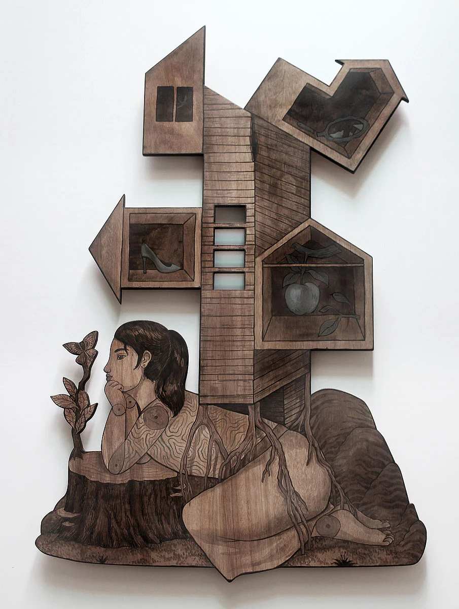 Visions of the Future , acrylic on wood cutout, 90x60cm, 2019