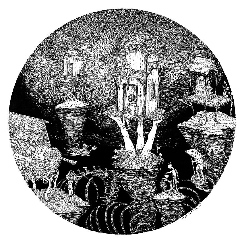 Islands , drawing on watercolour paper, 35x35cm, 2018