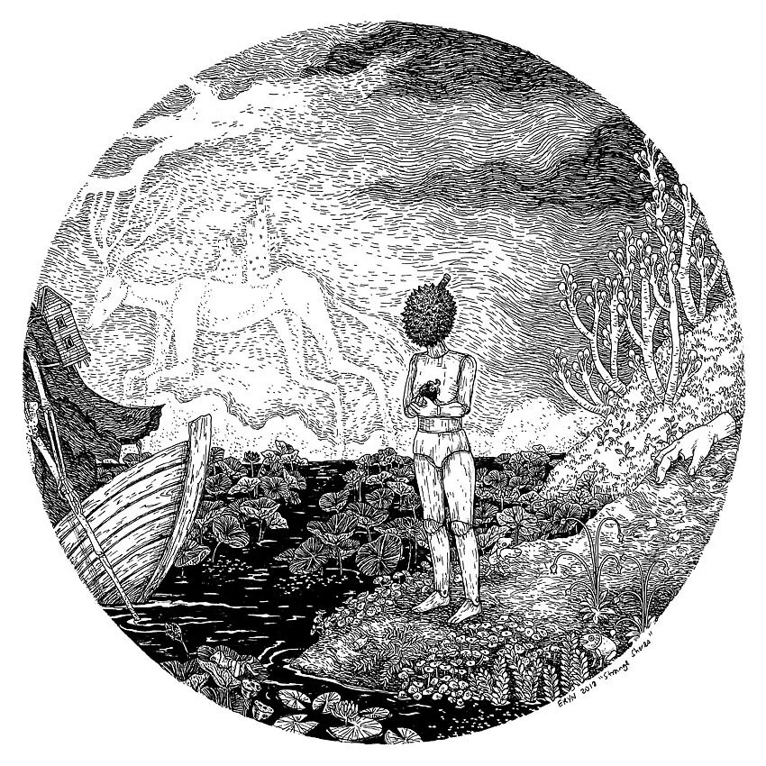 Strange Shores , drawing on watercolour paper, 35x35cm, 2018