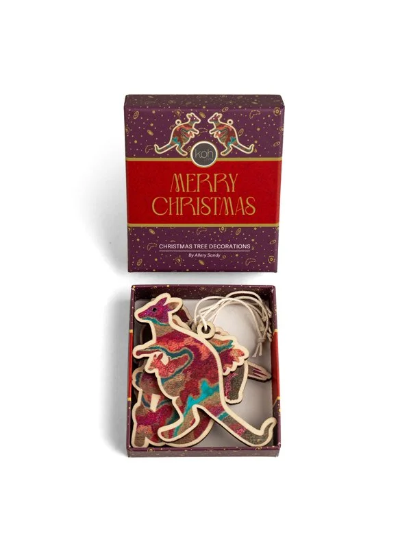 Aboriginal Pilbara Creeks 4 Pack Christmas Animal Decorations