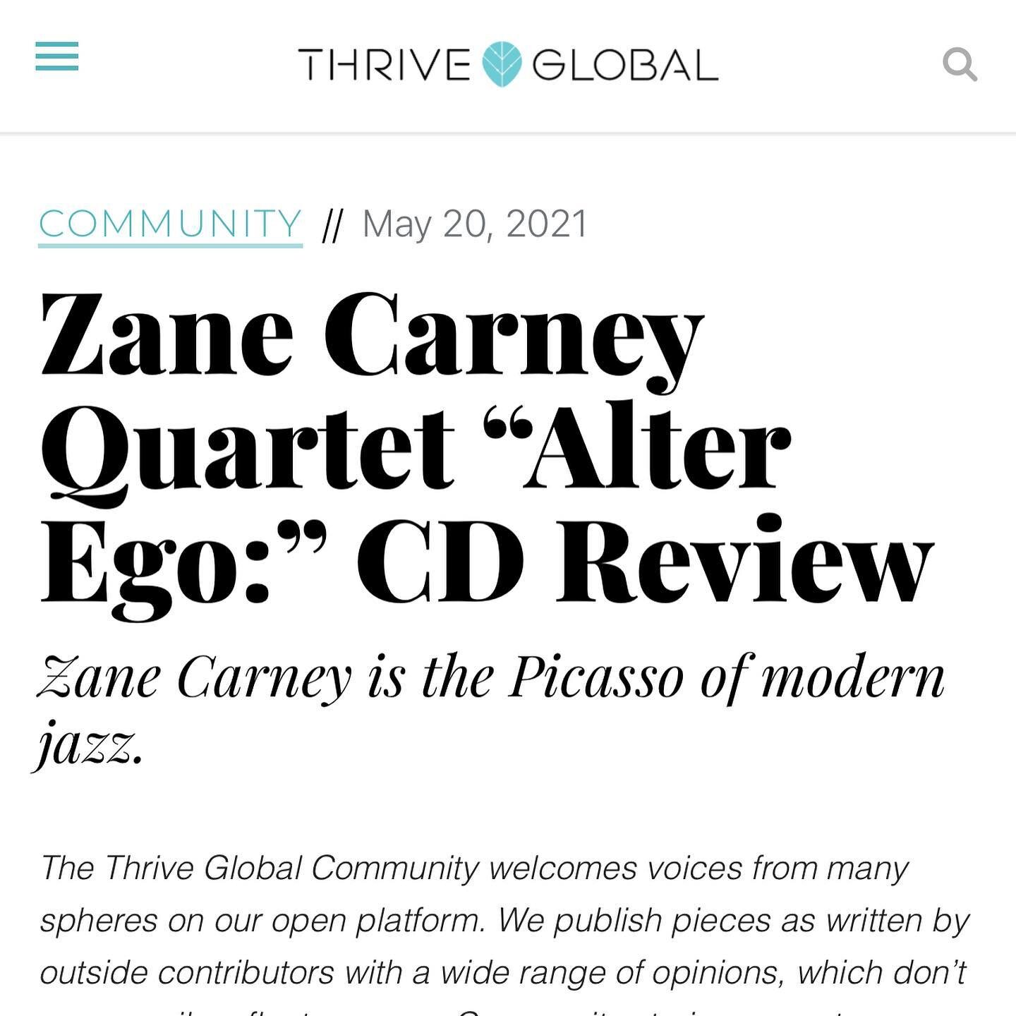 Wow, thank you so much for these kind words @thrive via @ira_israel!!! So grateful that you dig my new jazz quartet album &ldquo;Alter Ego&rdquo; and hope to have y&rsquo;all out to a show very soon!
