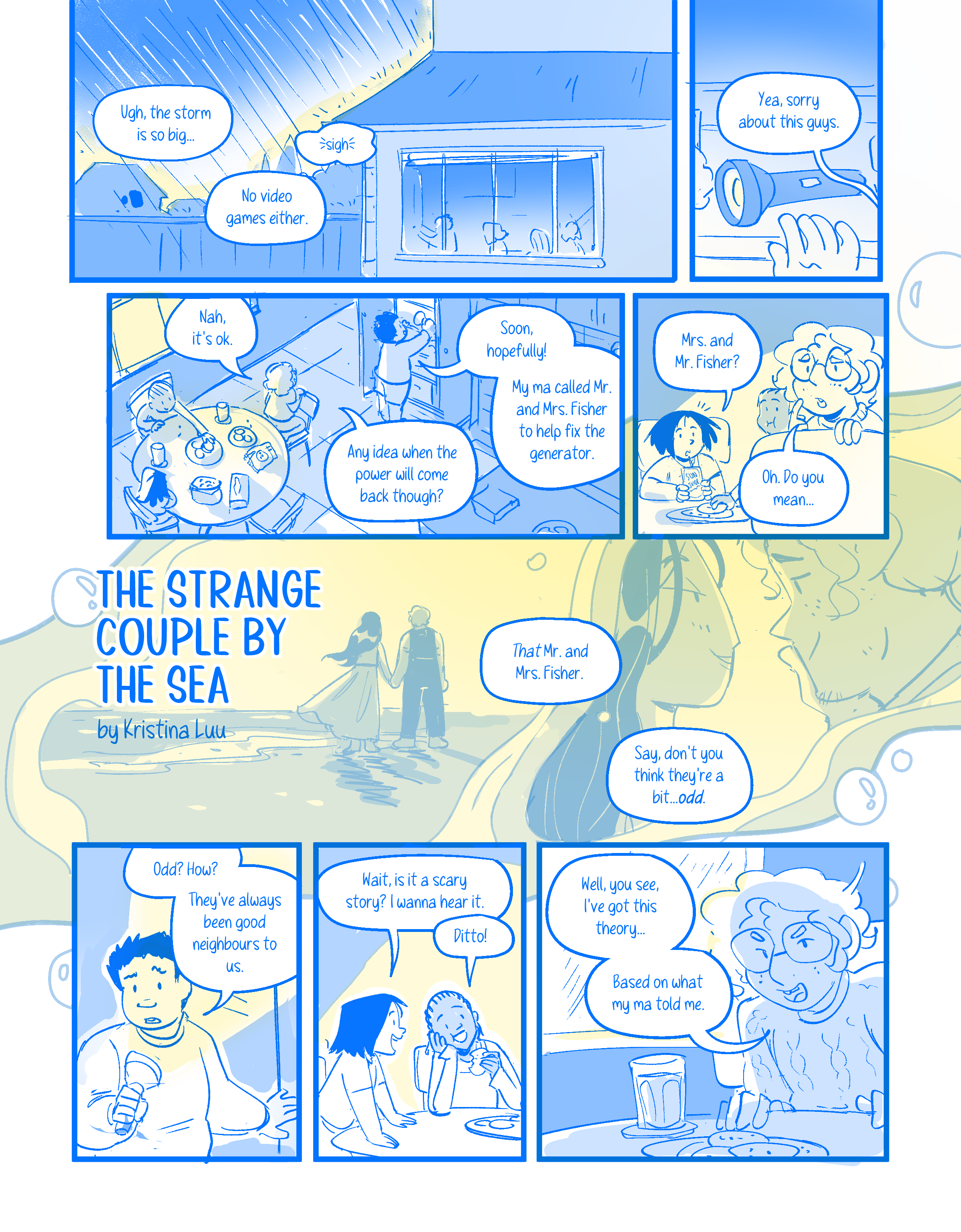 The first page of "The Strange Couple by the Sea"