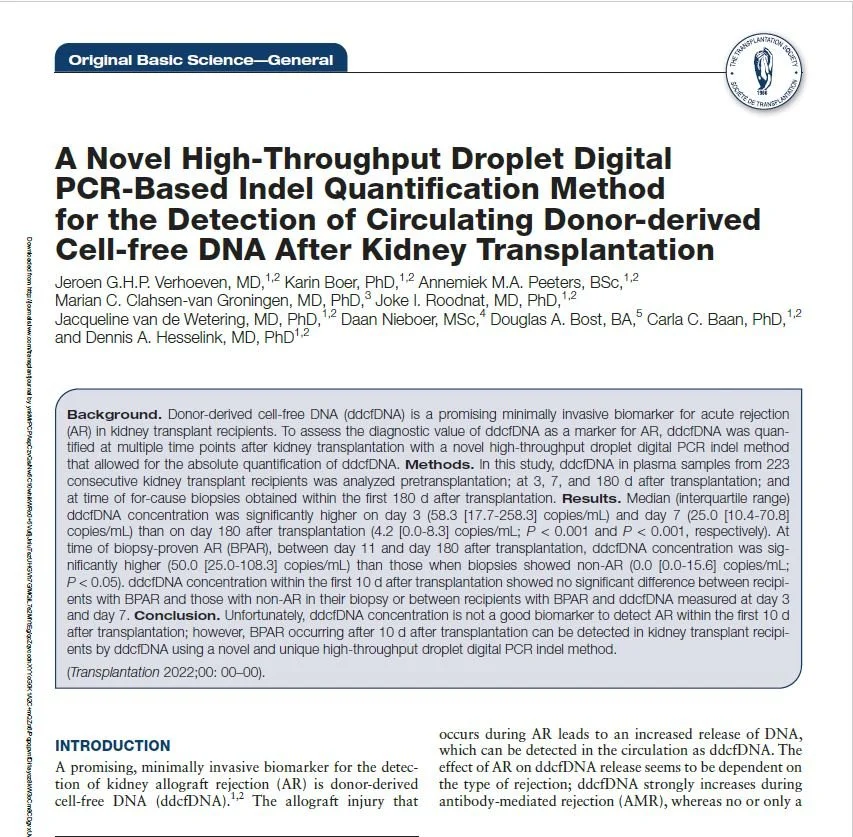 JETA Molecular ´s Digital PCR Markers Help to Detect cell-free DNA in Patients after Kidney Transplantation