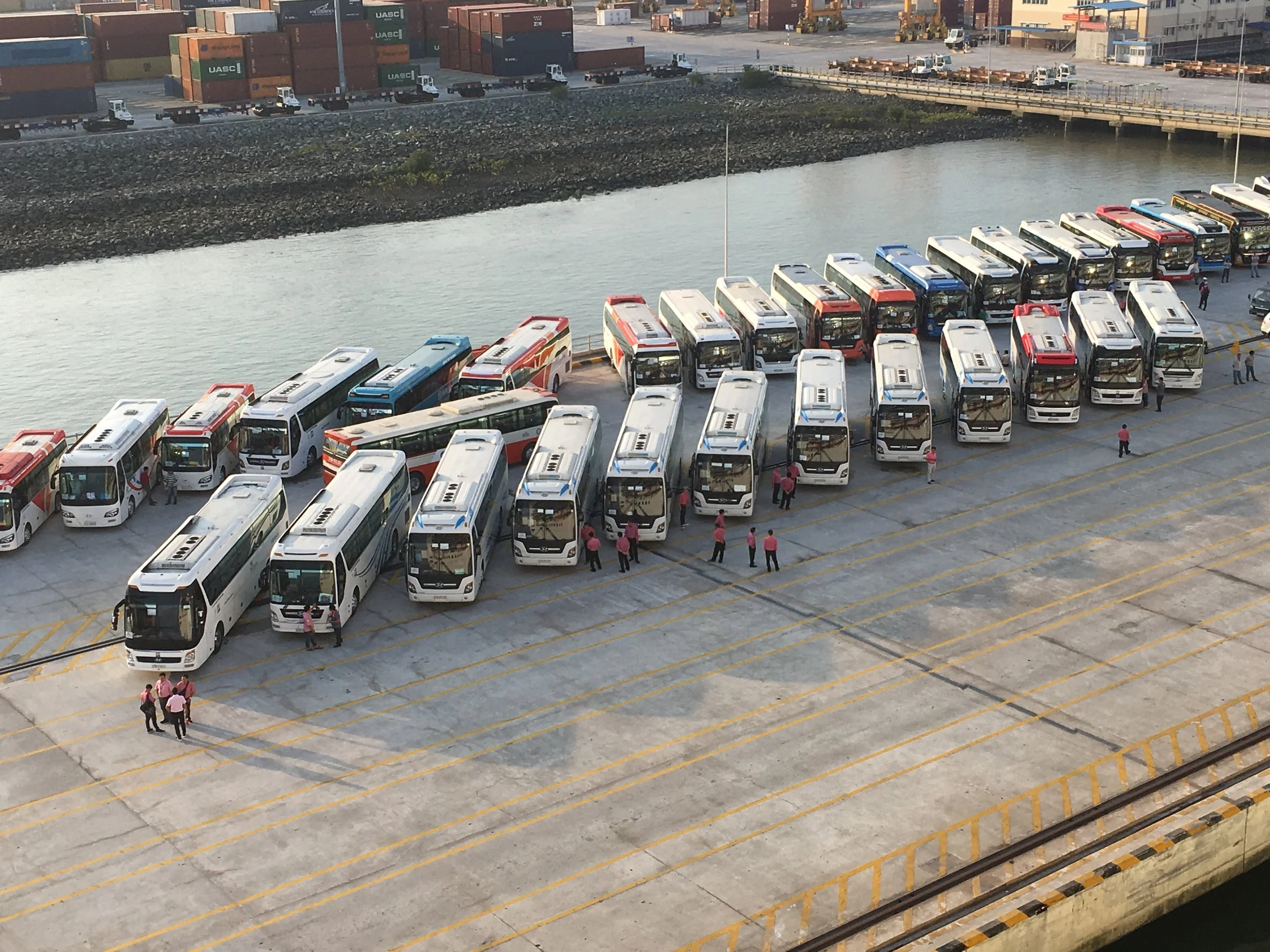 Rows of excursion coaches