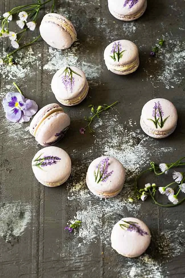 Lavender decorated macarons