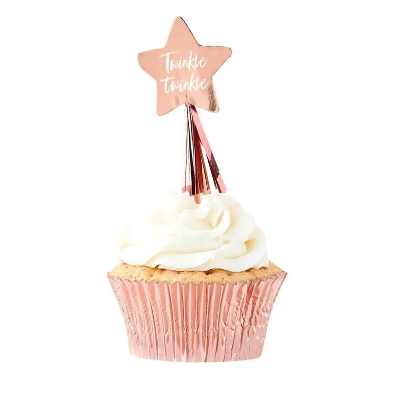 Cupcake Toppers — Rose gold star cupcake cake toppers